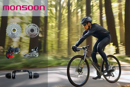 Monsoon bicycle drivetrain components - cassettes, freewheels, front and rear derailleurs, and shifters