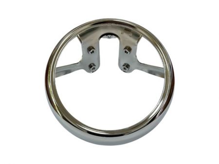 Steel Motorcycle Headlight Bezel with Spot-Welded Brackets and Chrome Finish - High-quality steel headlight rim for motorcycles with polished chrome plating