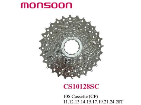 Bicycle Cassette, 10 / 9 / 8 / 7 Speed, High-Strength Steel, Chrome-Plated - 10 speed cassette 11-28T CP